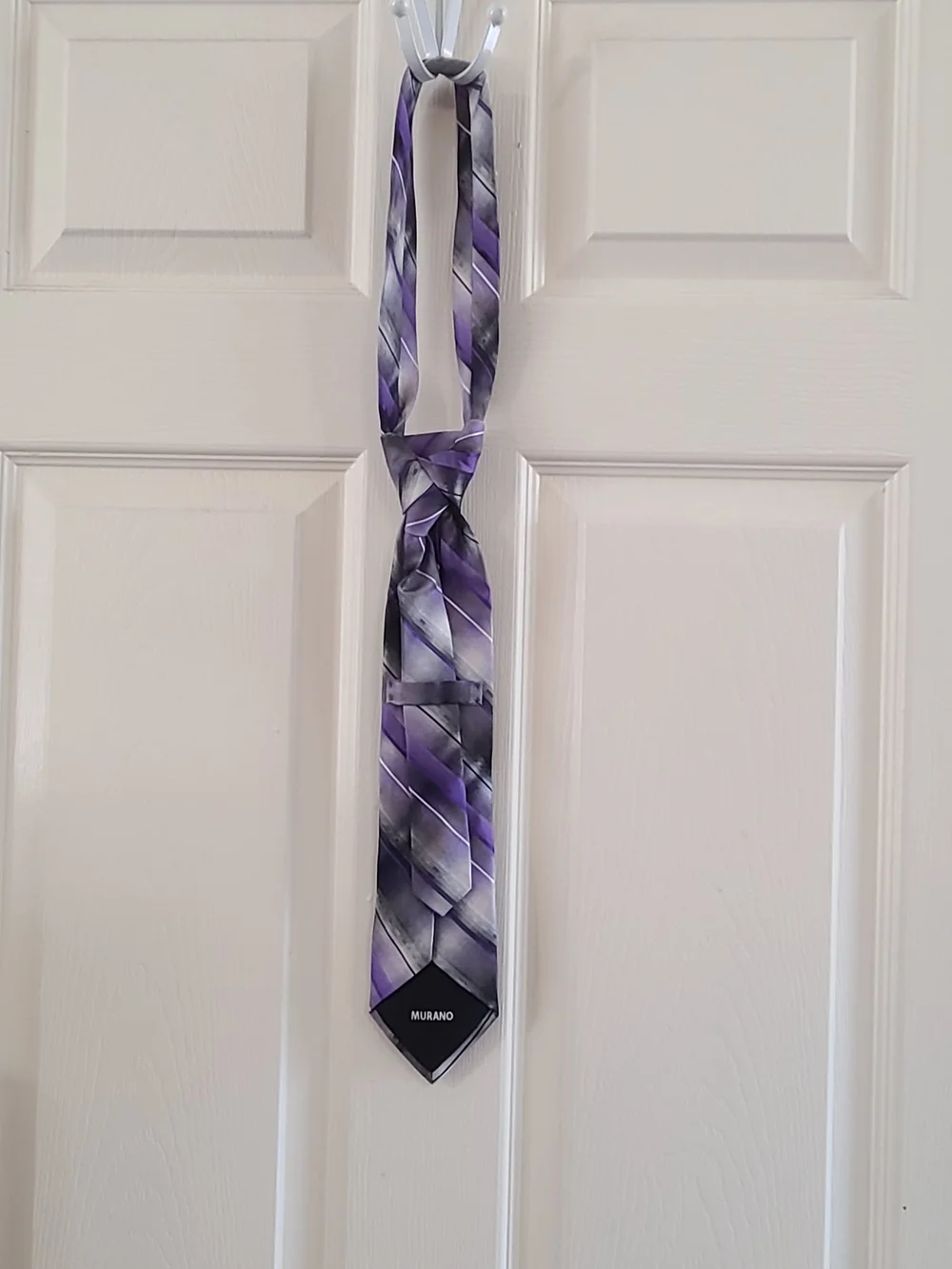 Murano Purple and Silver Striped Men's Tie 100% Silk.